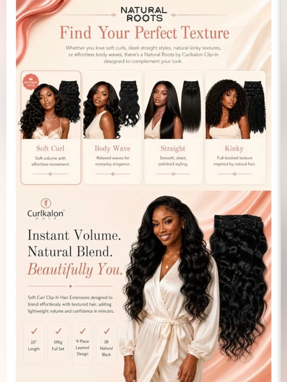 Blow Out Straight Clip-In Natural Roots Hair Extensions - Natural Black